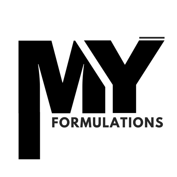 Black 'MY Formulations' logo on a white background